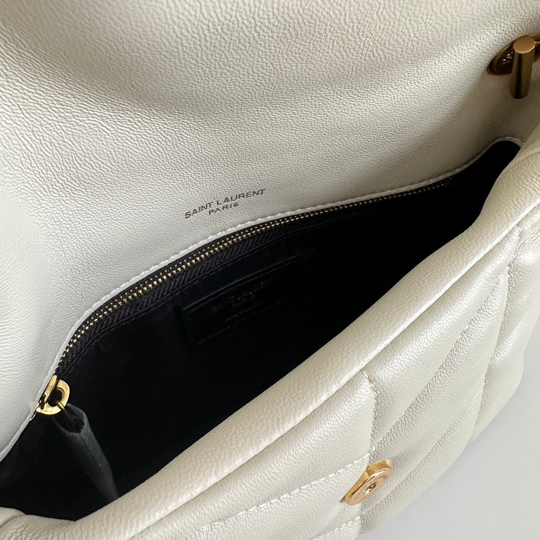 YSL Loulou Puffer Toy Bag In Quilted Lambskin White Size 23x15.5x8.5