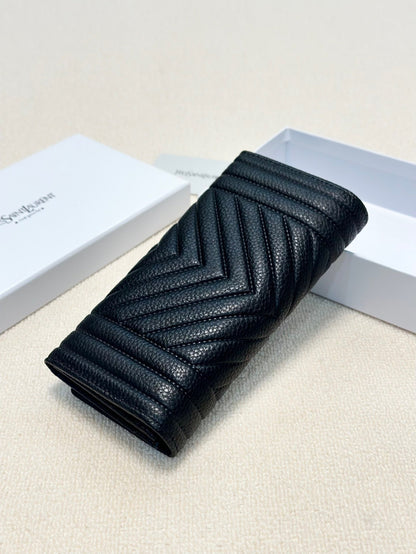 YSL Trend Ladies Wallet Leather Black 19x10cm