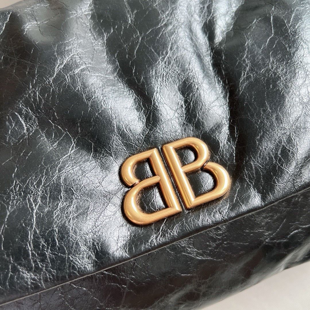 Balenciaga Monaco Medium Chain Bag in Black Gold Hardware 32.5 x 22 x 9.9cm
