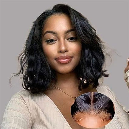 Glueless Bob Wig Human Hair Pre Plucked Body Wave Short Bob Lace Front Wigs